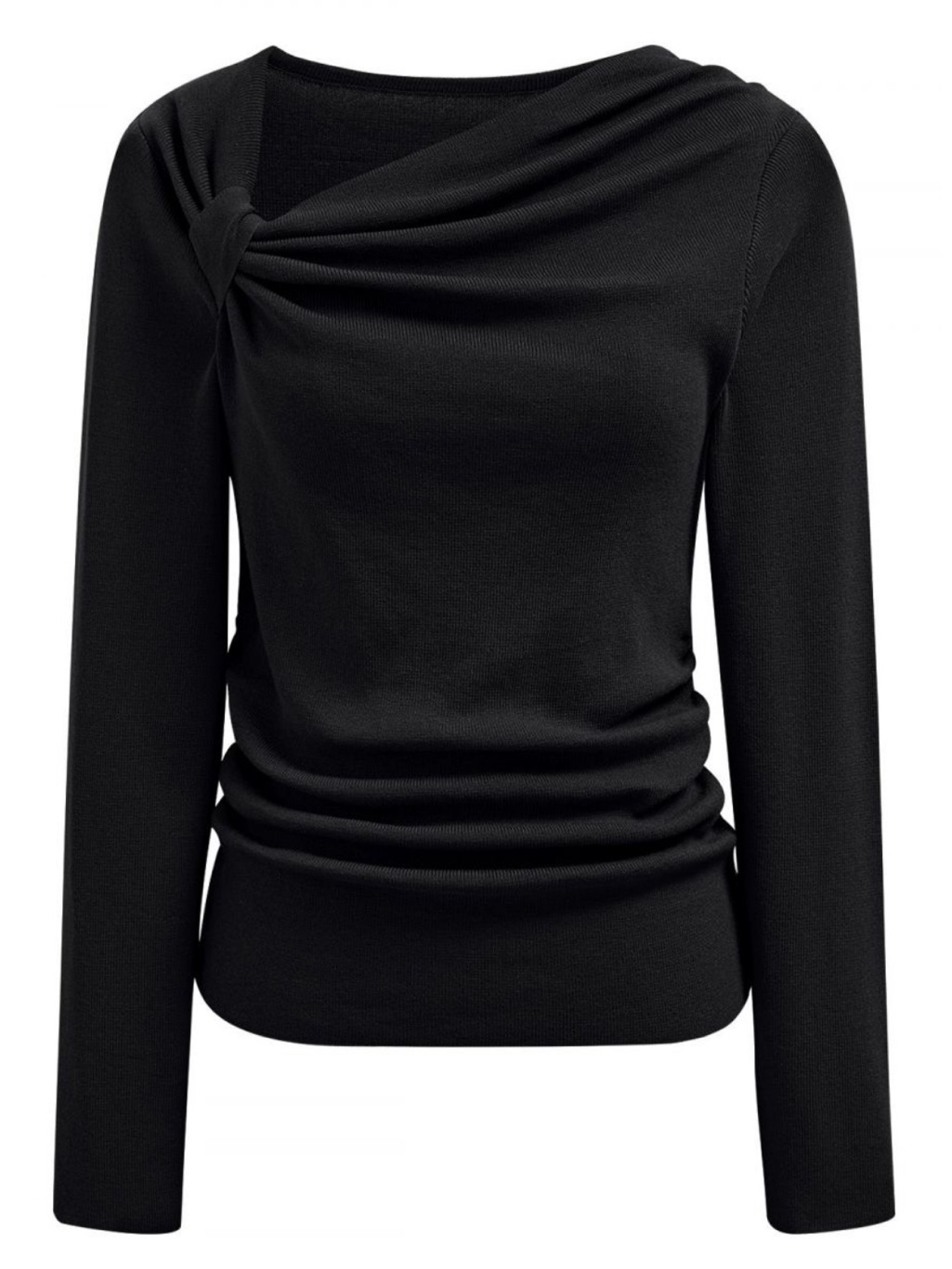 Side Knot Ruched Long-Sleeve Knit Top In Black
